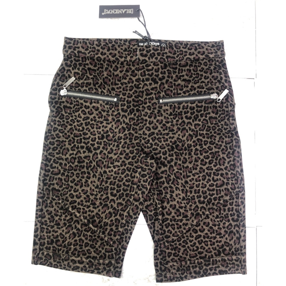 Blank NYC Leopard Black Brown Shorts Zipper Accent